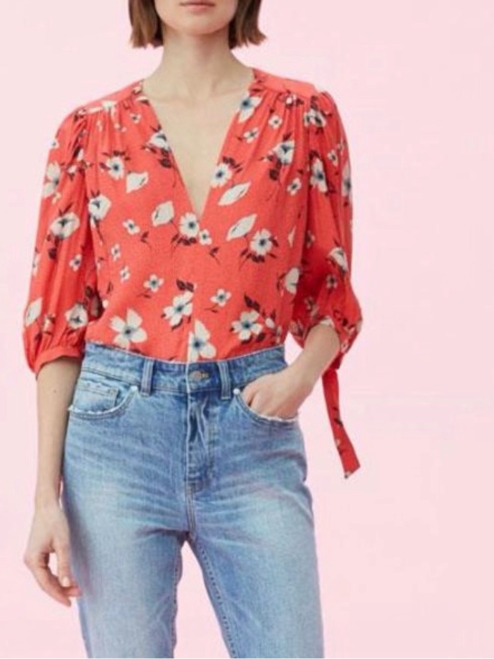 $275 Rebecca Taylor Daniella Silk blend Floral Blouse, Top, 8, Medium